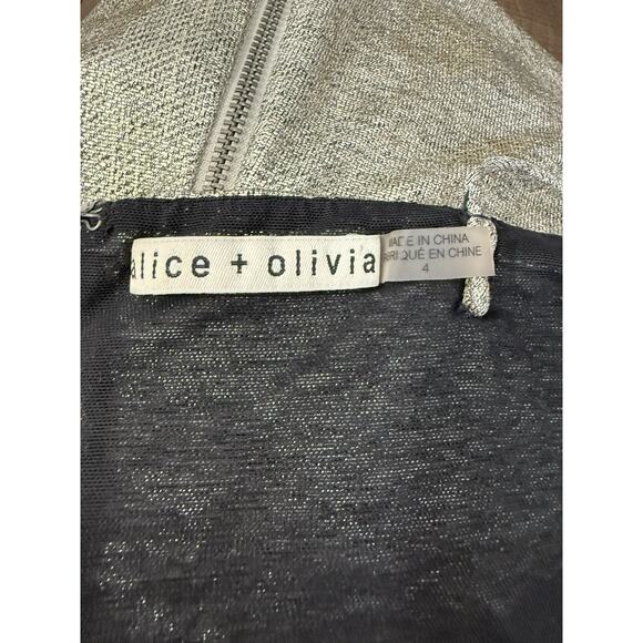 Alice + Olivia Harmie Silver Metallic Mini Dress Women’s Size 4 - Picture 7 of 10